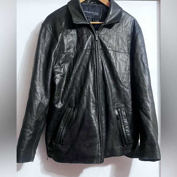 Kenneth Cole Black Leather Jacket for Men Sz M Zip Up with Pockets - Picture 3 of 12